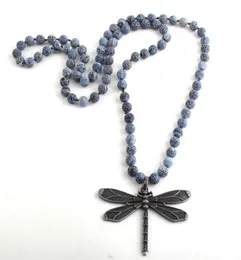 MD Fashion Boho Jewelry Natural Stones Long Knotted Black Metal Corss Necklaces Dropship1553196