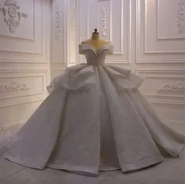 Atemberaubendebride 2024 Luxus charmant glänzend schiefe Hals Schnürung Ballkleid Glanz Hochzeitskleid Weiß von der Schulterstufe Prinzessin Brautkleid