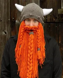 Ręcznie robione śmieszne czapki zimowe wełna wąsy warkocze pirackie perukę brodę czapki Viking Horn Hobo wujek Wildling Face Mask C185927809