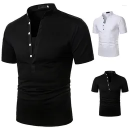 Herren Polos Männer Polo Sommer kurzärmeliges Hemd Festkörper-Stand-up-Kragen Mann T-Shirt Hochwertige lässige männliche Streetwear-Tops
