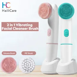 Electric Face Cleansing Brush for Skin Care Wash Sonic Vibration Massage Tool 2 I 1 Acne Pore Blackhead Silicone Cleaner 231225