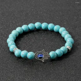 Strand OAIITE 8mm Natural Turquoise Bracelet Men Fatima Hands Beaded Women Yoga Meditation Balance Prayer Jewellery