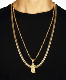 Hip Hop hommes bijoux jésus Christ pièce pendentif or collier croix avec chaîne de maïs longueur 70 cm caractère 4080249