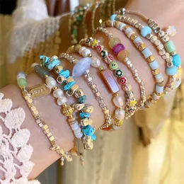 Strand Fashion Trendy Colorful Column Broken Silver Stone Pärlor Handchain Armband för Women's Girl Gift Jewelry Accessory