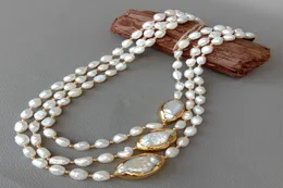 YYGEM 20quot 3 fili Collana di perle d'acqua dolce barocche coltivate Keshi Girocolli con connettore bordo color oro per donna9095105
