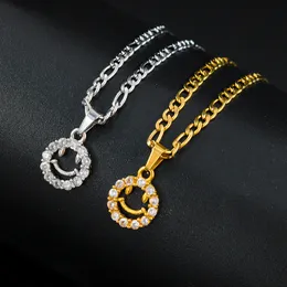 Smile smile clavicle chain zircon smiley round pendant necklace Figaro chain cutout smiley face titanium steel YS352