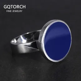 Pierścionki ślubne oryginalne solid 925 srebrne pierścionki srebrne fajne proste proste okrągłe pierścienie Turkish Blue Color Gel Minimalistyczna biżuteria ślubna dla mężczyzn 231222