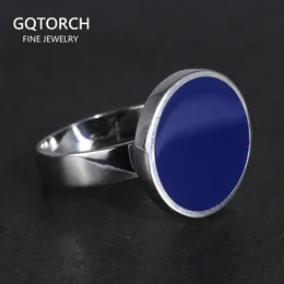 Wedding Rings Genuine Solid 925 Sterling Silver Rings Cool Simple Plain Round Rings Turkish Blue Color Gel Minimalist Wedding Jewelry For Men 231222