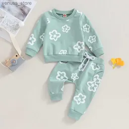 Kleidungssets 2023-08-01 Lioraitiin 0-3t Baby Girls Outfit Blumendruck Langarm Crew Neck Sweatshirt elastische Taille Jogginghose Herbst Kleidung