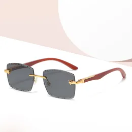 Ultraklare, rahmenlose Sonnenbrille mit Holzmaserung und Ocean-Slice-Brille mit Diamantschliff