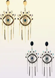 Nova moda exagerada famosa marca designer Devil039s Brincos de olho liga franja com diamante azul olho brincos8322339