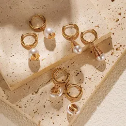 Hoop -Ohrringe Minar Ins Mode mehrere verdrehte Seilketten simulierte Perle für Frauen von Frauen mit 18 Karat Echtem Gold plattiert Messing Oorbellen