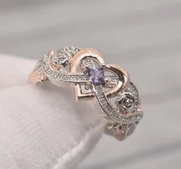 Fashion Jewelry Rose Princess Diamond Ring hänvisar till Love Rose Gold Double Color Zircon Delicate and Beautiful Ring8086629