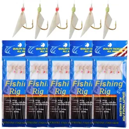 120PCS = 20Packs Meer angeln lebende köder rigs Leuchtende Perlen String haken Echte Fisch Haut Makrele Meer Salzwasser rig Angeln Locken 231225