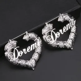 DOREMI – boucles d'oreilles en bambou inoxydable, 3090mm, en forme de cœur, personnalisées, nom, Style, numéros de cerceau, 231225