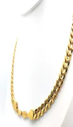 Mens Miami Cuban link Chain Necklace 18K Gold Finish 10mm Stamped Men039s Big 24quot Inch Long Hip Hop1415002