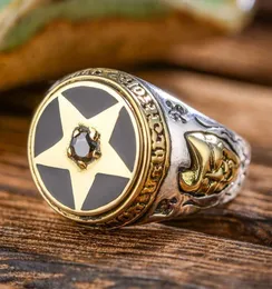 Solitaire Ring 925 STERLING SIVAL SIVERMENTED PENTAGRAM RING DOWNWARDPOINGE PENTACE DEVIL SATAN SATAN MANDALY MENT RING 3022523