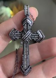 Ciondolo croce retrò hip-hop gioielli di moda in argento 925, riempimento in oro nero, donne fortunate, matrimonio 5A, collana con catena di diamanti bianco trasparente CZ7785692