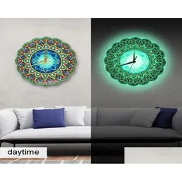 Diamond Painting Luminous Clock Mandala Cross Stitch Embroidery Special Shaped Beads Home Wall Decor Drop Delivery Garden Arts Crafts Dhs4D