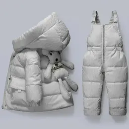 Kış çocuk giyim seti 2pcs kız aşağı ceket bebek snowsuit tulum çocuklar için tols