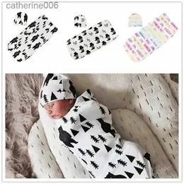 Schlafsäcke Neugeborenen Baby Schlafsack Niedlichen Cartoon Tier Gedruckt Swaddle Decke Schlafen Swaddle Musselin Wrap + Hut 2 stücke Neue geboren SetL231225