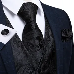 Jackets DiBanGu Black Paisley Fashion Wedding Men 100% Silk Waistcoat Vest Ties Pocket Square Cufflinks Set for Suit Tuxedo MJTZ109