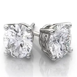 4CT 14K Beyaz Altın Yuvarlak Laboratuvar Elmas Küpeler Sepet Solitaire Studs185u