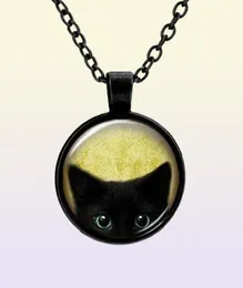 Индивидуальные винтажные стеклянные подвески в виде кошек, ожерелье, серебро, античная бронза, матовая черная магия времени, подвеска с драгоценным камнем, свитер, ожерелье, подарок Jewelr2700050