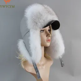 100% настоящая лиса меховая шляпа Женская русская русская ловушка Ushanka Snow Snowing Hat Caps areflap Winter енот меховой бомбардировщик 231222