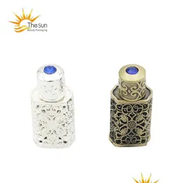 Förpackningsflaskor grossist l brons arabiska per flaskor påfyllningsbara arabiska attarglasflaskor med hantverksdekoration eterisk oljebehållare dhrdw