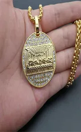 Ciondolo Ultima Cena in acciaio inossidabile color oro ghiacciato zircone bling collana rotonda per uomo regalo per il giorno del papà gioielli hip hop1244589