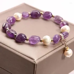Strang modische natürliche Süßwasserperlpurpurkristallarmbänder für Frauen leichte Luxus -Perlen -Schnur Armband Geburtstagsfeier Schmuck