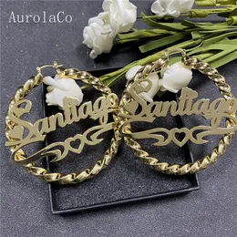 AurolaCo 3090MM Custom Name Earrings Big Hoops Stainless Steel Hip Hop Style for Women Gift 231225