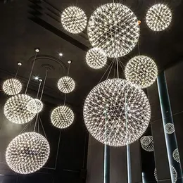 Modernes Wohnzimmer Anhänger Lampe Leuchtstoff Edelstahl Ball LED Kronleuchter Feuerwerk Light Restaurant Villa El Projekt Anhänger Li286t
