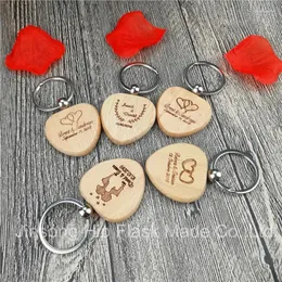 Party Favor 2023 Natural Wood Key Ring Keychain Round Square Anti Lost Wood Accessories Gifts With Organza White Bag Personalized