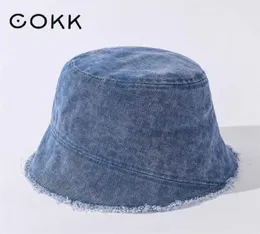 Chapéu de balde de pano jeans lavado feminino vintage casual borla borda pescador boné guarda-sol sol feminino bob 2110139535161