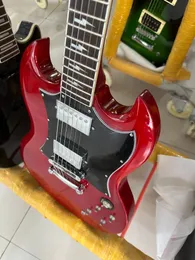 Guitarra elétrica SG, vinho tinto, incrustação relâmpago, acessórios prateados, em estoque, frete grátis relâmpago