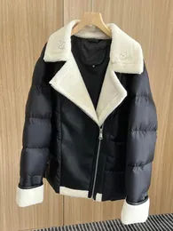 Jackets Fitaylor New Winter Faux Lamb Fur Leather Down Jacket Women Fashion Lapel Zipper 90% White Duck Coat Thick Warm Loose Outwear