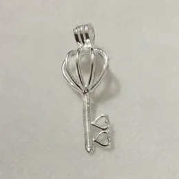 925 Silver Double Heart Love Key Locket Cage Sterling Silver Pearl Bead Pendant Fiting For DIY Fashion Armband Halsbandsmycken306J