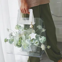Present Wrap 2st Flower Box Transparent Tote Bag Valentine's Day Bouquet Packing Påsar Bröllop Rose omslag Handväska