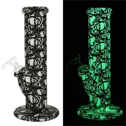 Glow-In-The-Dark Silicone Bong Cigarette Set With Glass Bowl Water Transfer Printing Luminous Silicone Pipe Utensils Wholesale