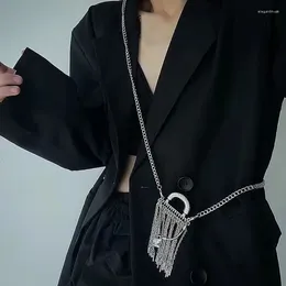 Cintos de metal borla com corrente de corrente feminino de hip-hop de decoração de decoração de roupas de vestuário acessórios para o corpo