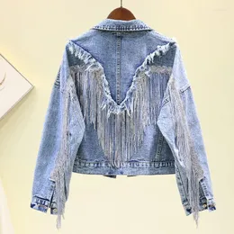 Women's Jackets Nice Autumn Denim Jacket Streetwear Coat Heavy Tassel Sequins Jean Casual Loose Black Coats Female Outwear