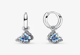 Rose Gold Plated 100 925 Sterling Silver Blue Butterfly Hoop örhängen Fashion European Earring Wedding Egagement Jewelry Accessor5874568