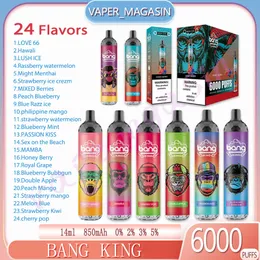 Recomendar Bang King 6000 Puffs E Cigarros Descartáveis 0.8ohm Mesh Coil 14ml Pod Bateria Recarregável Cigarros Eletrônicos 6K Puffs 0% 2% 3% 5% RBG Light Vape Pen