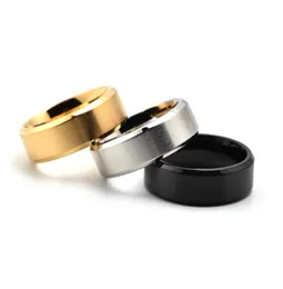 HELA 100PCSLOT MEN039S WOMAN039S BAND ROINTLATS STÅL RINGAR Silver Gold Black 8mm Fashion Jewelry Ring Party Favor9452462