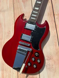 Özelleştirilmiş Elektro Gitar, SG Elektro Gitar, Sak Pot Kakmı, Şarap Kırmızısı, Gümüş Vibrato, Stokta, Lightning Paketi