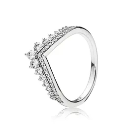 CLEAR CZ Diamond Princess Wish Ring مجموعة مربع أصلي لـ 925 Sterling Silver Women Girls Wedding Crown Rings