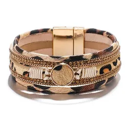 Bracelety lamparta dla kobiet wielowarstwowe dla zwierząt gepardowe opaskę na nadgarstek z magnetyczną klamrą biżuterię urok 213L