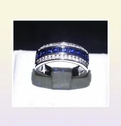 Utsökta män 10kt vitt guldfylld varumärke Ring Blue Sapphire CZ Runda kristallsmycken för bröllopsengagemang Gift Storlek 812 4269783557557